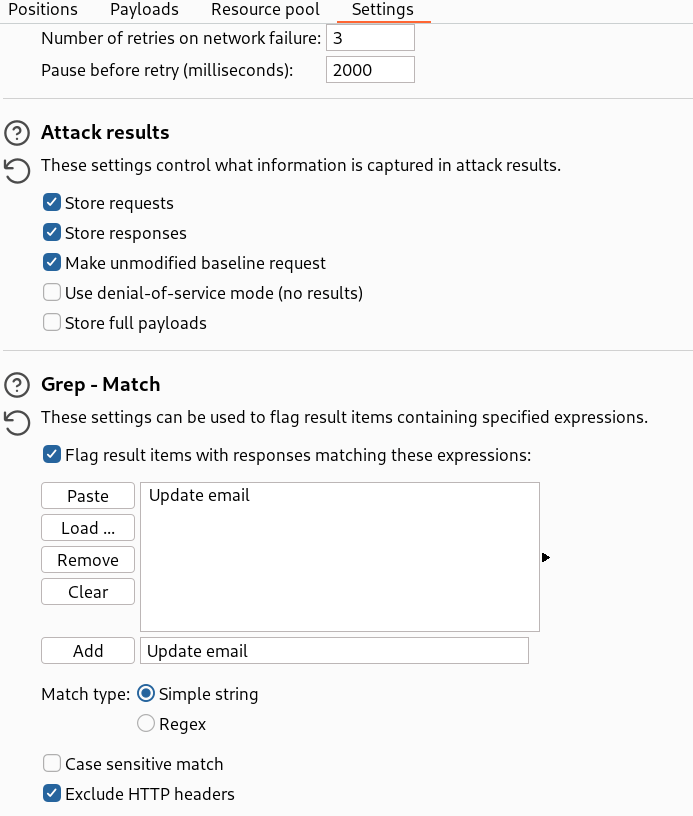 Burpsuite Grep-Match configuration with keyword detection for successful login