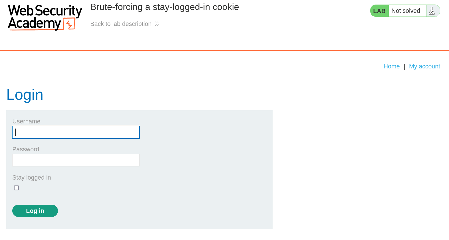 Login form for PortSwigger brute-force cookie lab instance
