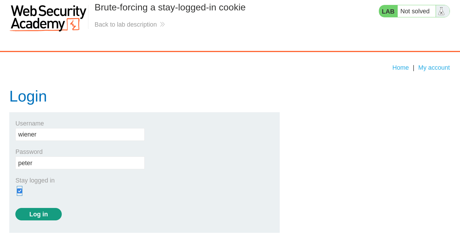PortSwigger lab login with stay-logged-in checkbox option