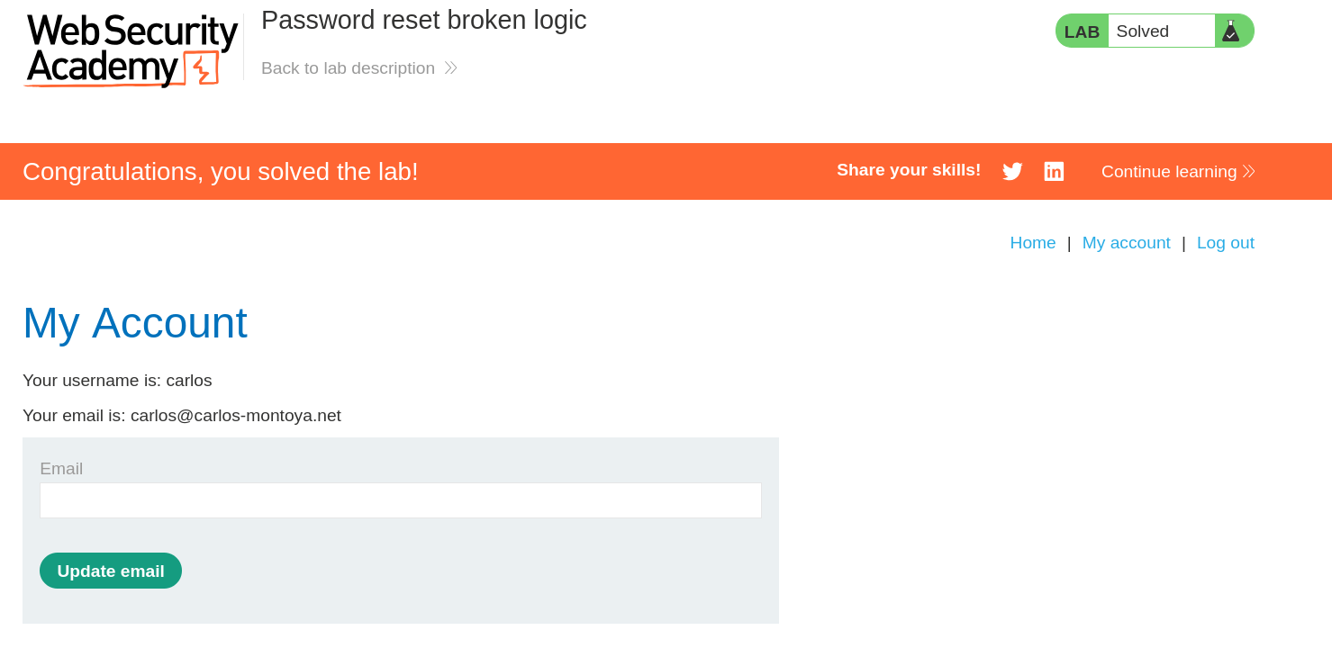 PortSwigger lab completion confirmation message