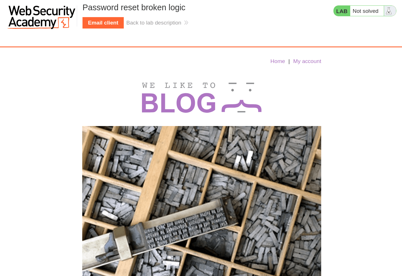 Initial inspection of PortSwigger authentication lab with password reset functionality
