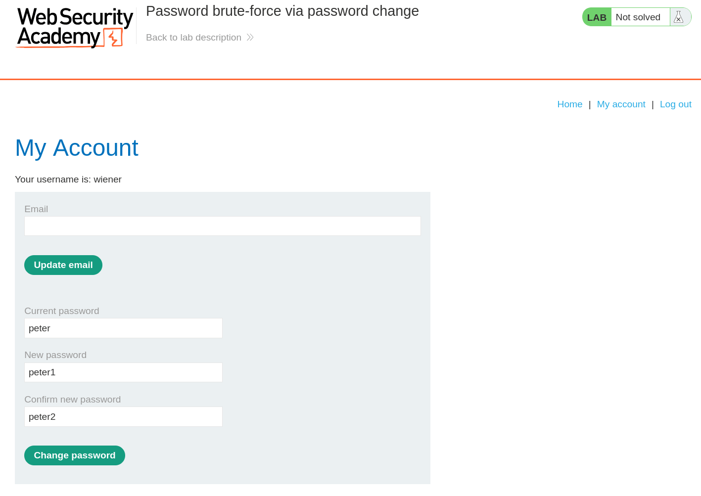 My account page showing Change Password form with password fields