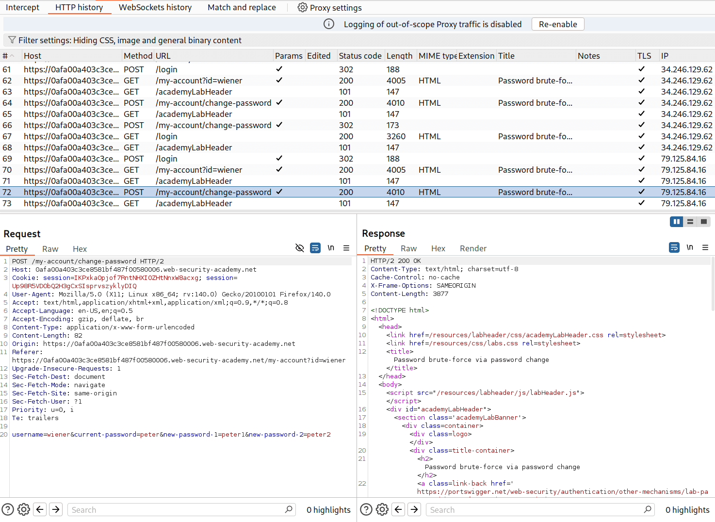 Burpsuite sending password change request to Intruder Tab for brute-force attack
