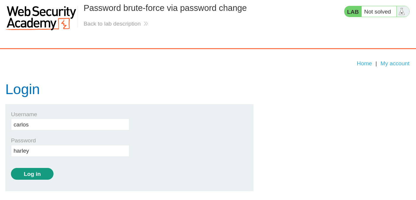PortSwigger lab login form with cracked carlos credentials