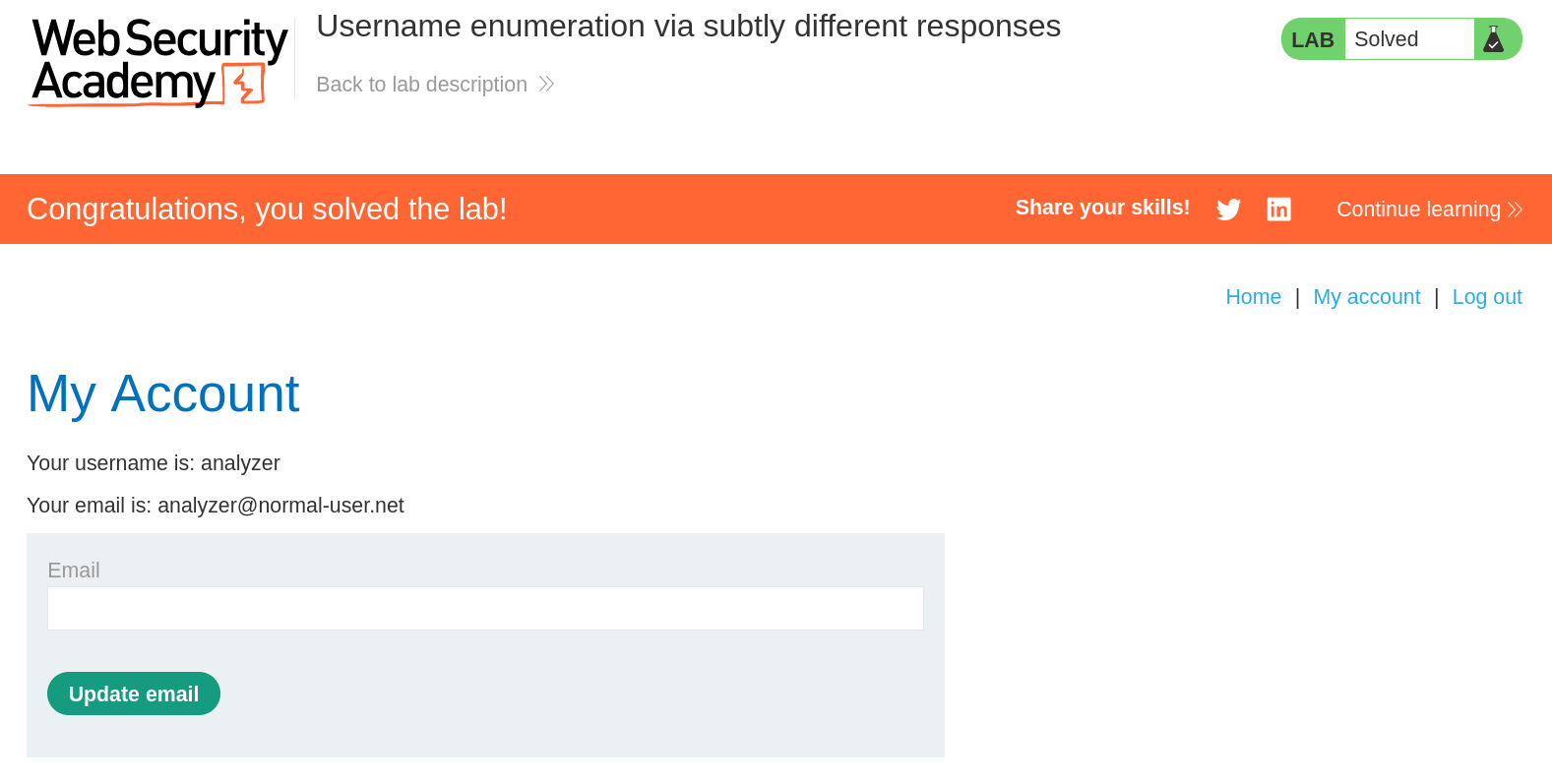 Lab solved confirmation screen