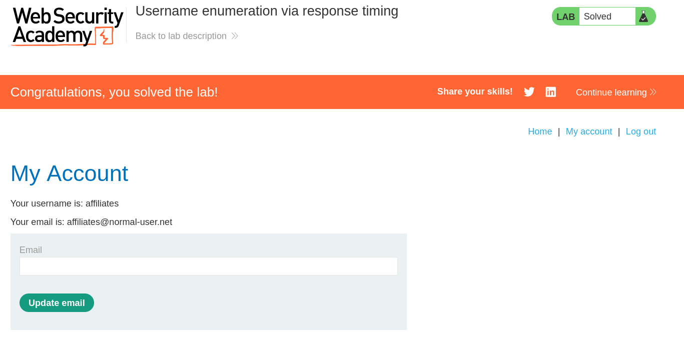 Lab solved confirmation screen