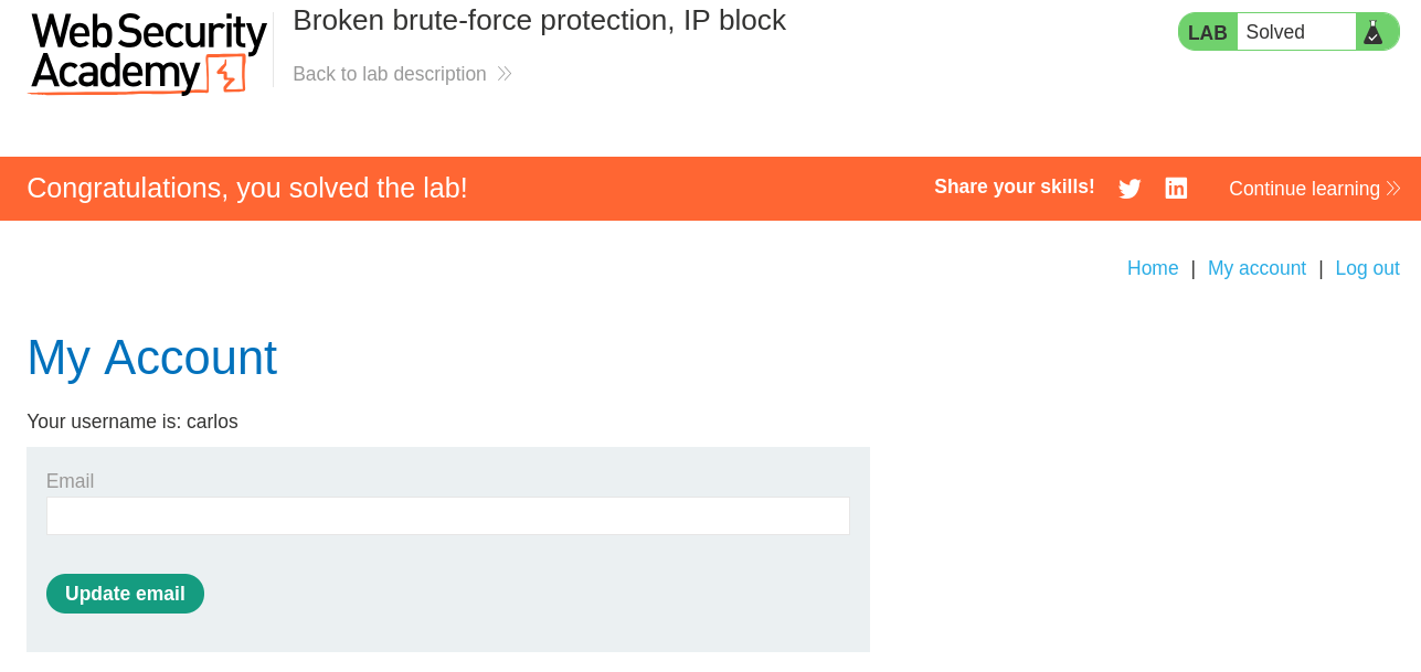 Lab solved confirmation screen