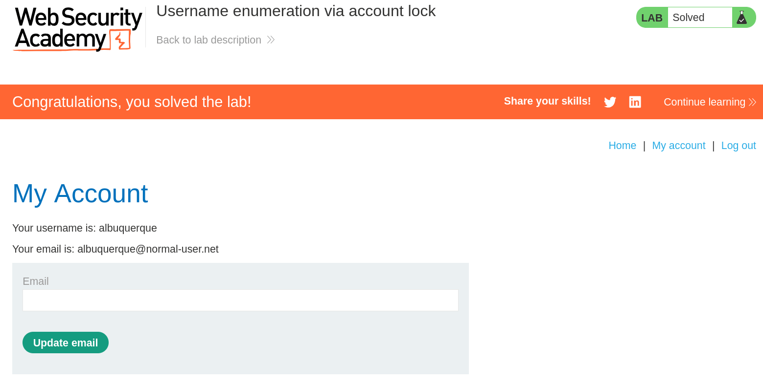 Lab solved confirmation screen