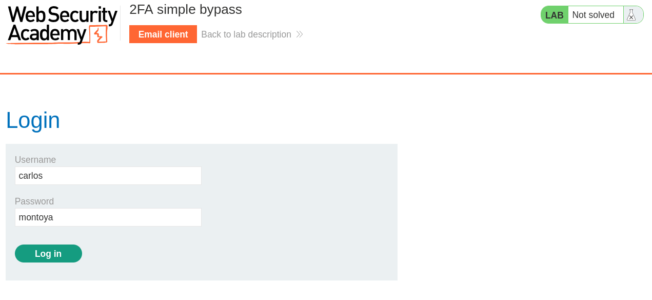 PortSwigger lab banner: Broken 2FA login relying on client-side verify cookie