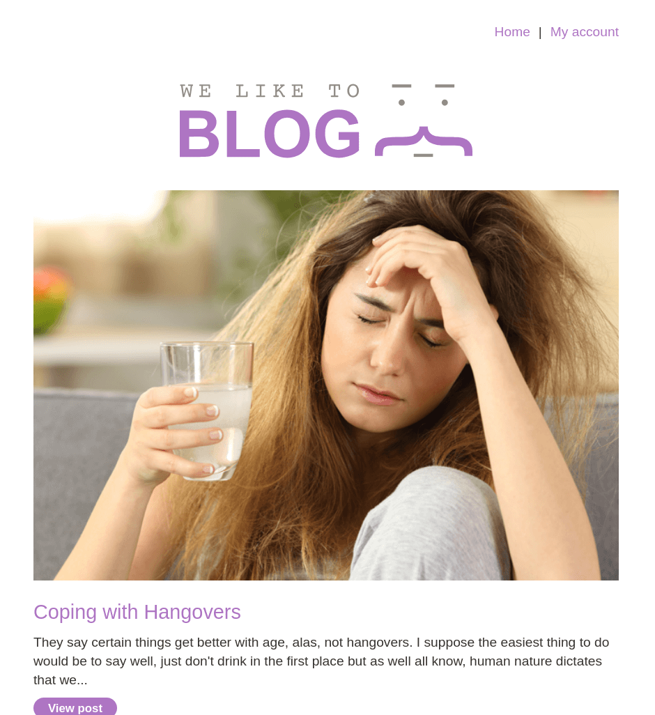 Blogging website homepage displaying blog posts and navigation menu