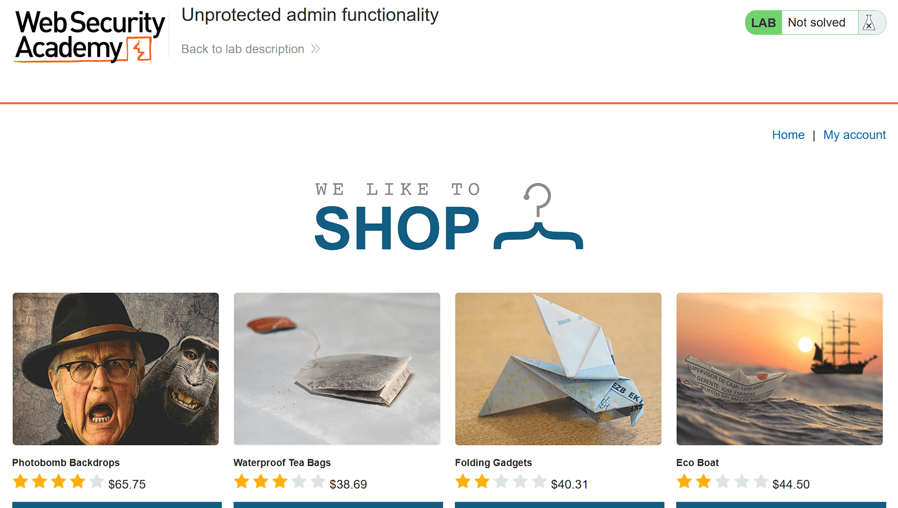 Shopping website homepage screenshot showing product listings