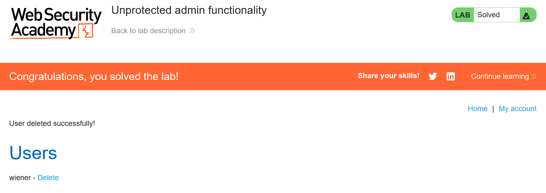 Lab solved confirmation message displayed on screen