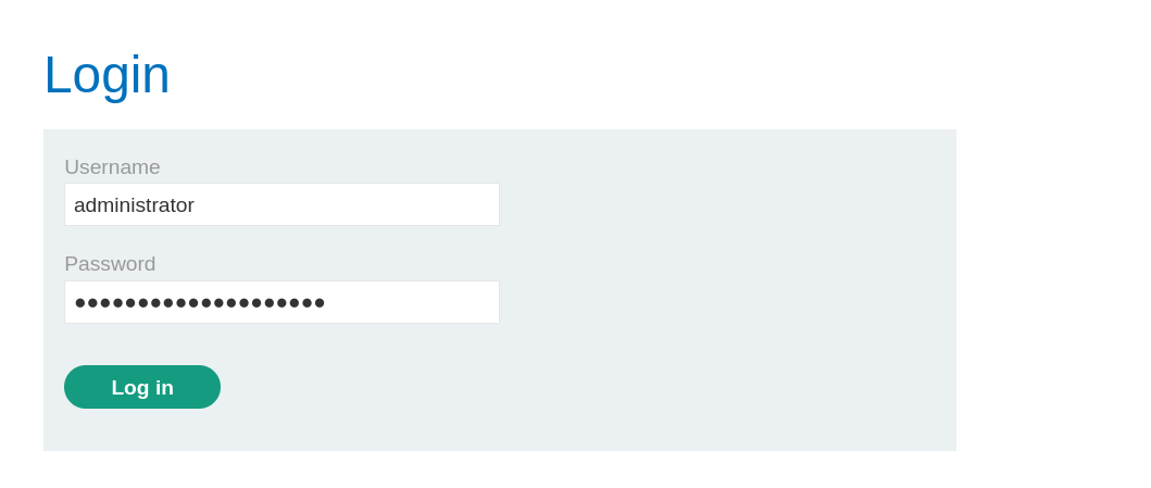 Login form with administrator username and password extracted from earlier step