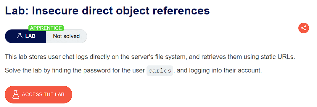 PortSwigger lab banner: Insecure direct object references