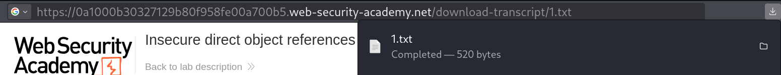 Modified URL request for 1.txt showing successful access to different user's transcript