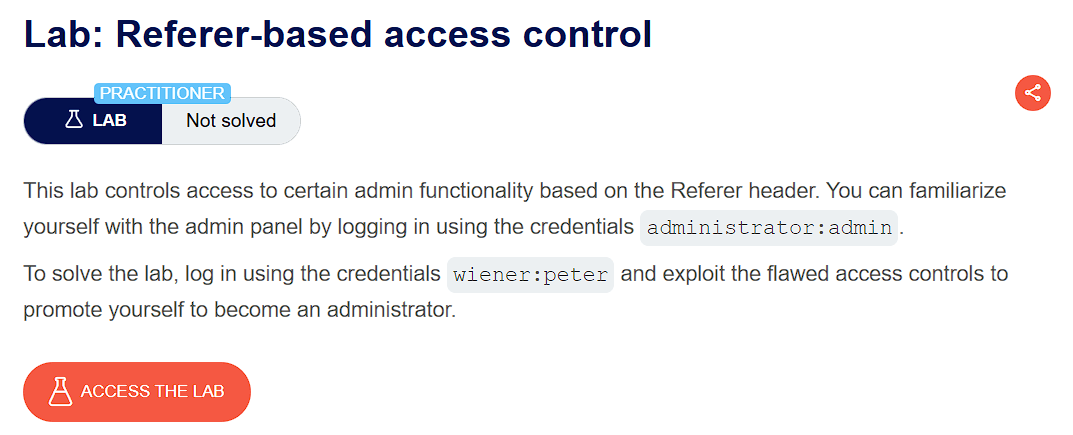 PortSwigger lab banner: Referer-based access control