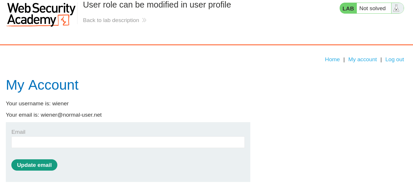 Account settings page showing email update form with current email address