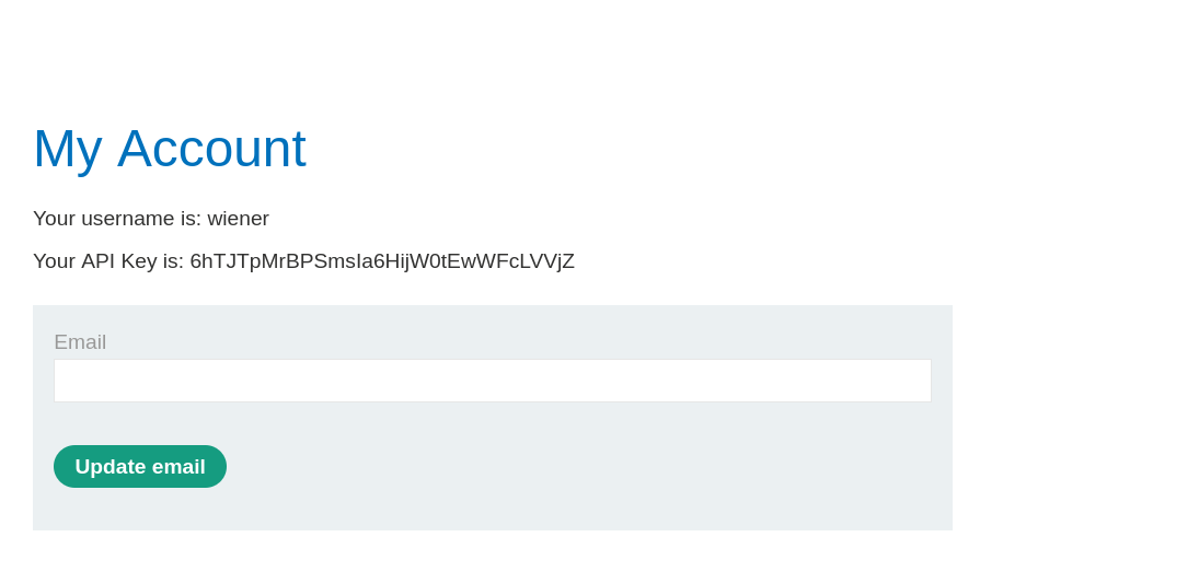 User account page showing wiener's profile with unpredictable user ID
