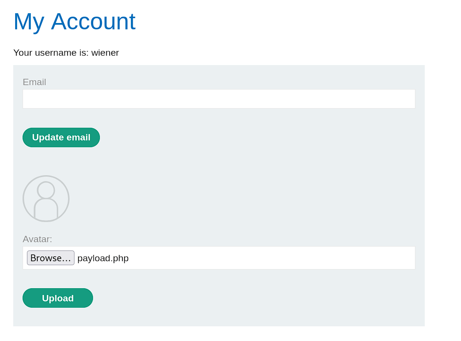 File upload dialog showing payload.php file selected for upload