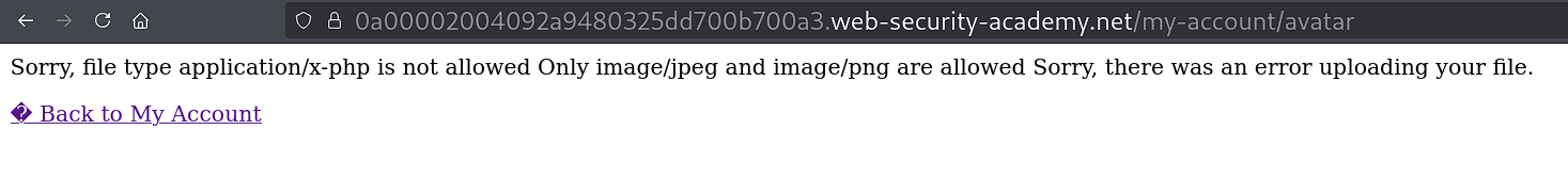 Upload rejection message showing Content-Type validation error