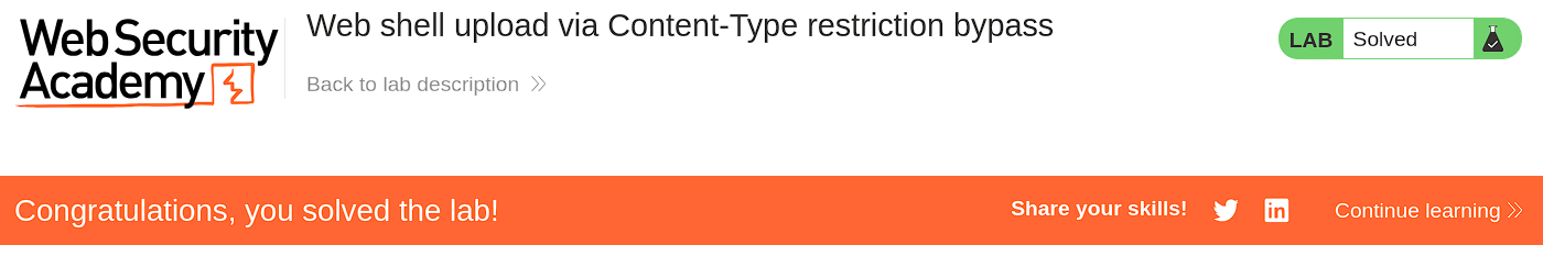 Lab solved confirmation message after submitting the correct secret