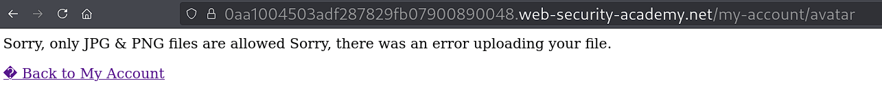 Upload rejection message showing only image file extensions are permitted