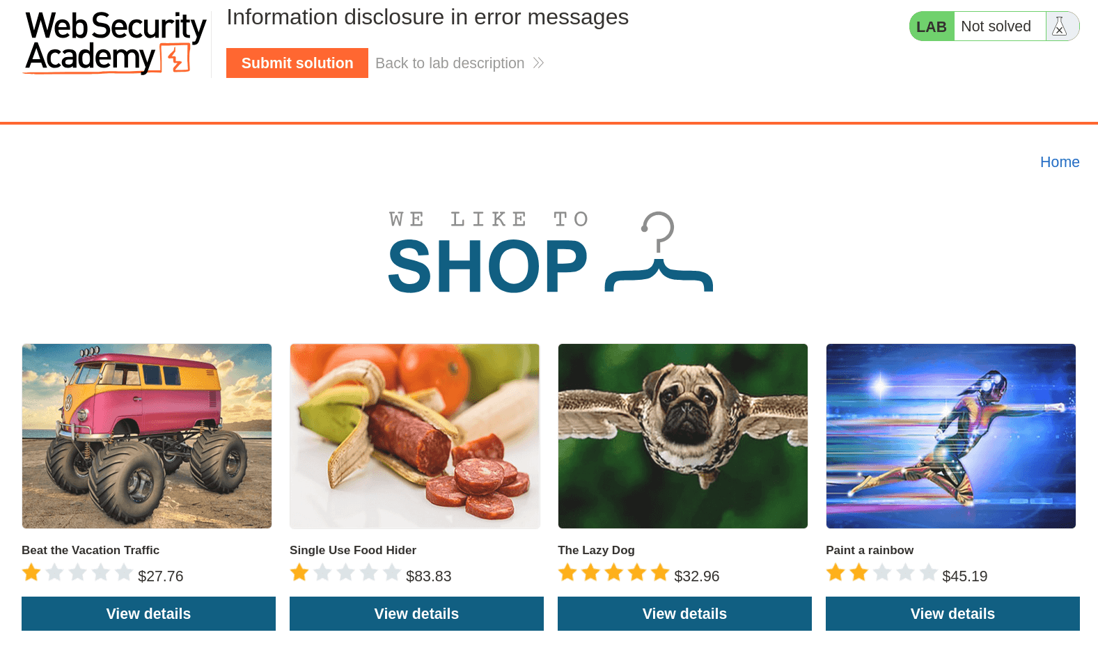 Initial inspection of the shopping website layout