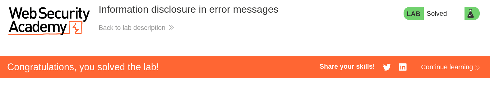 PortSwigger Lab solved confirmation after submitting version