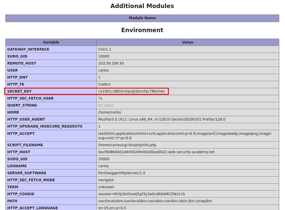 Debug page screenshot exposing SECRET_KEY