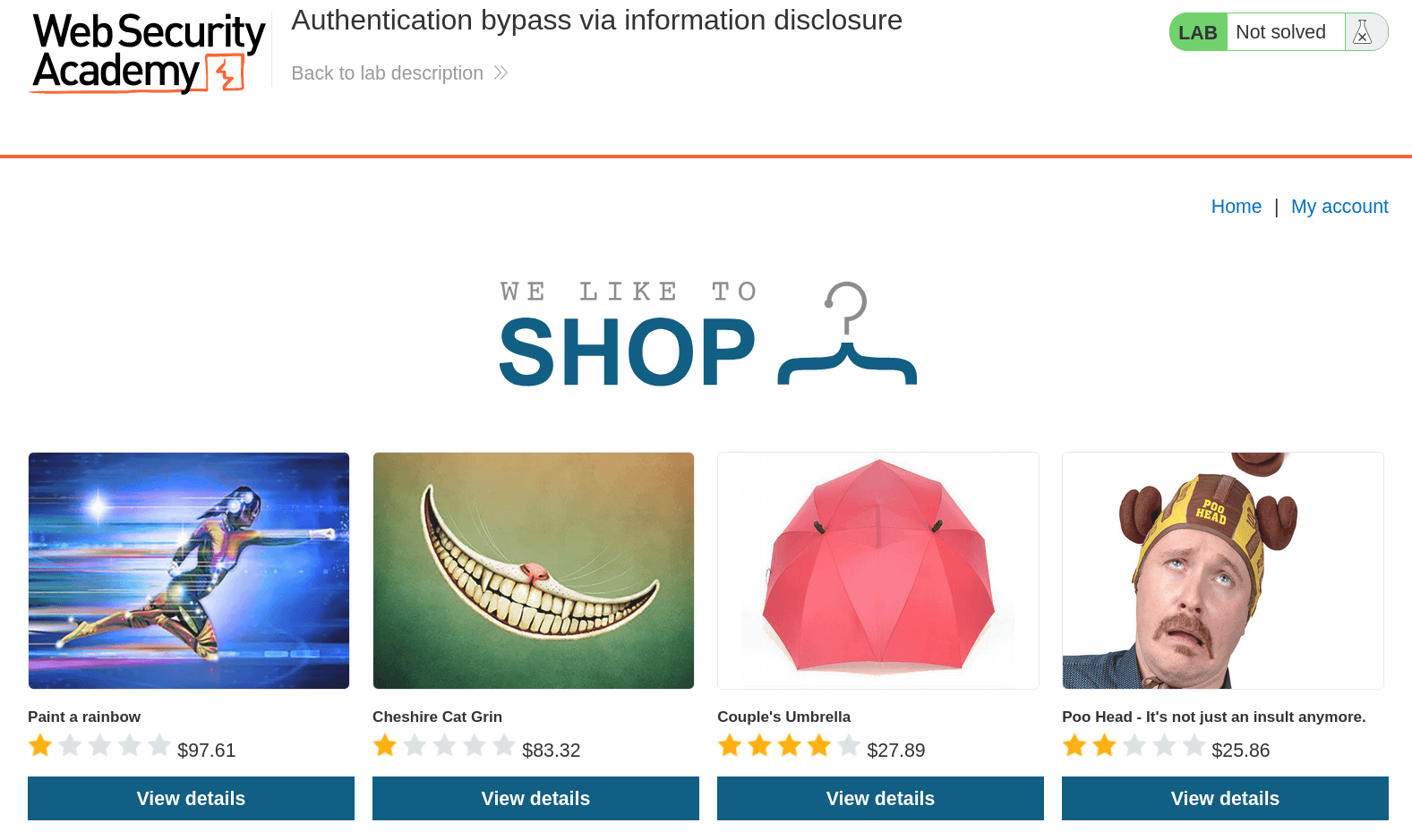 Lab instance showing Shopping website interface