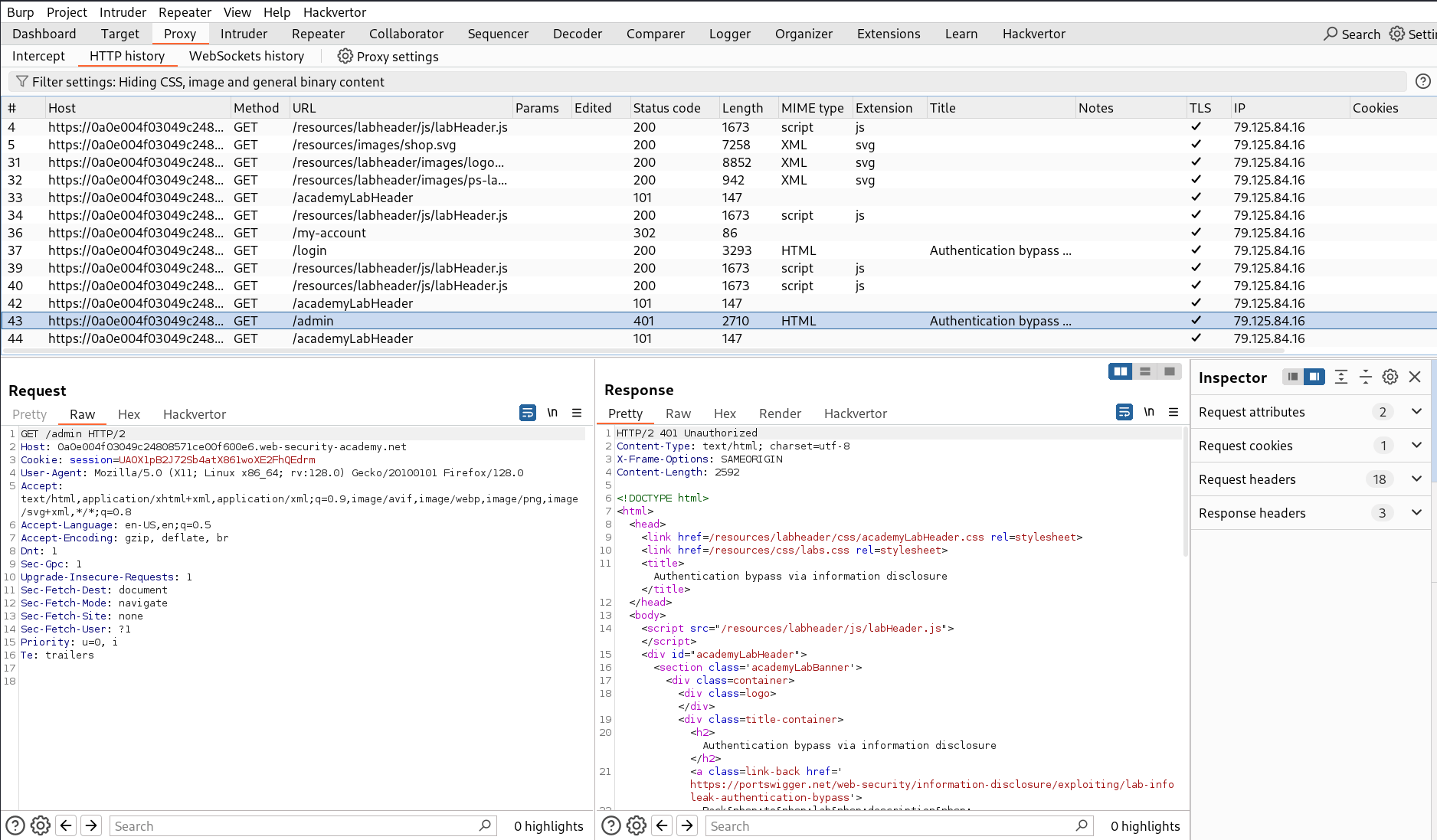 Screenshot of BurpSuite Repeater tab with /admin request