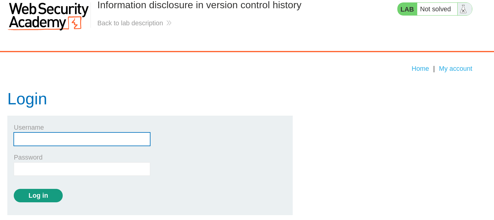 Login page of the lab instance