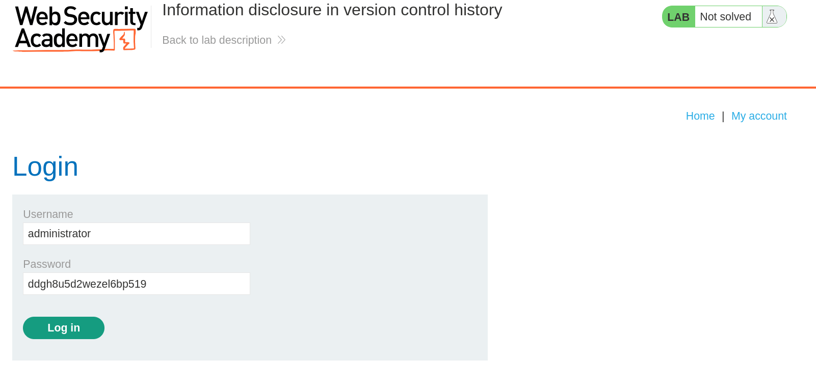 Screenshot of the administrator login page with the extracted password