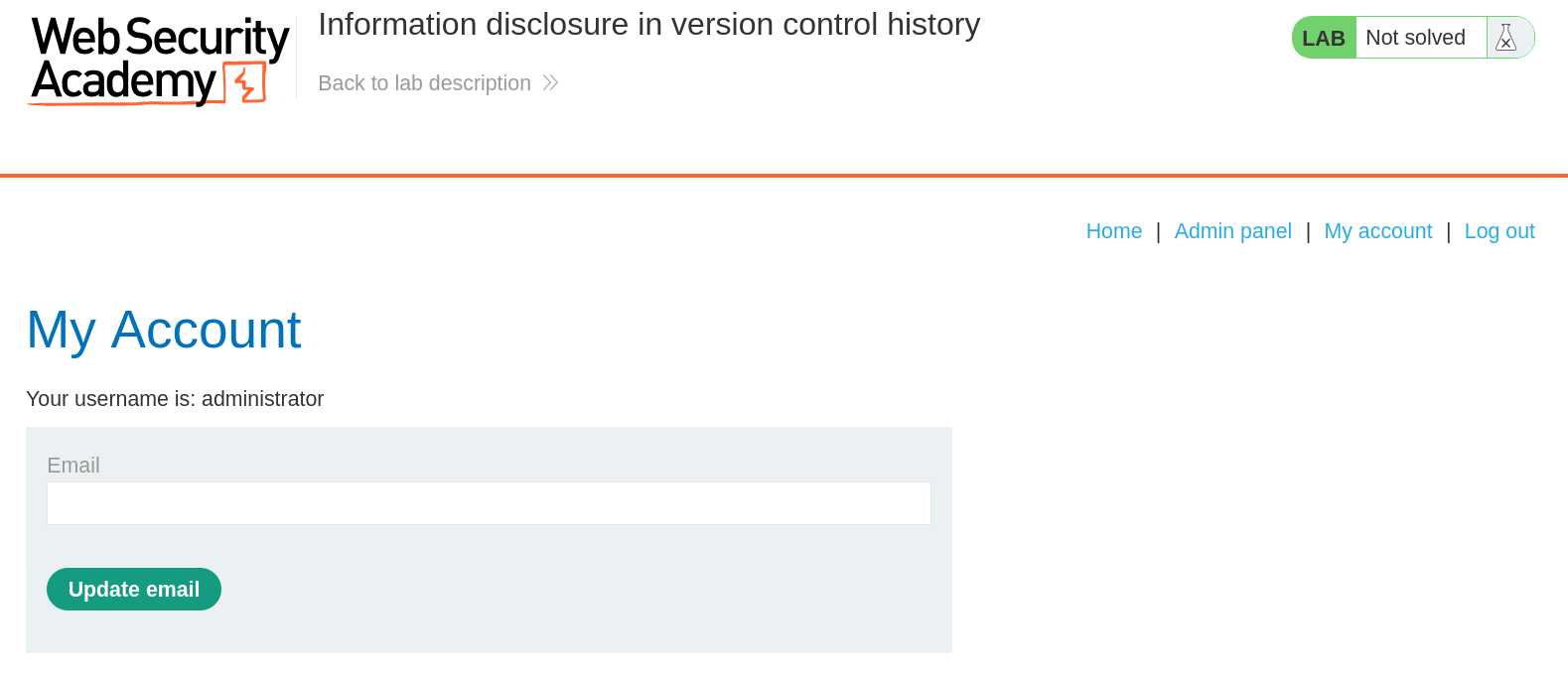 Screenshot of logged in administrator account with Admin Panel option