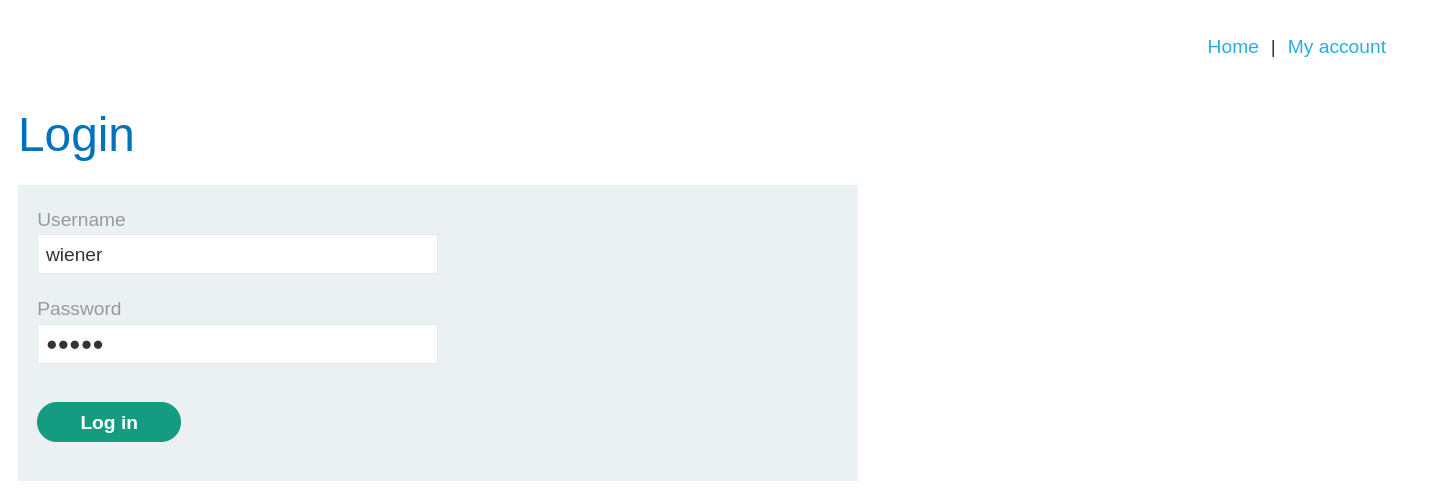 User account page after logging in as wiener showing My Account header