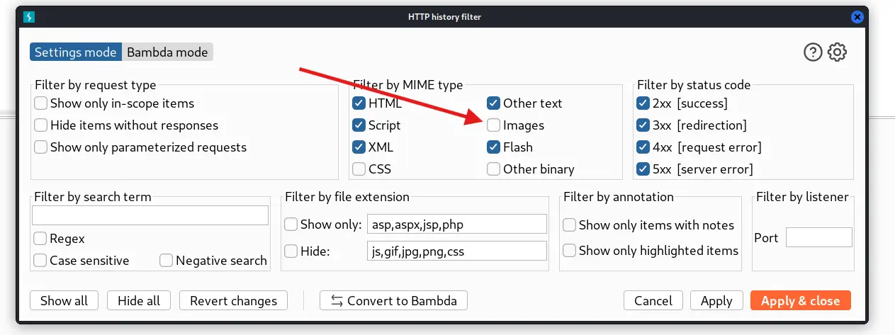 BurpSuite HTTP history filter