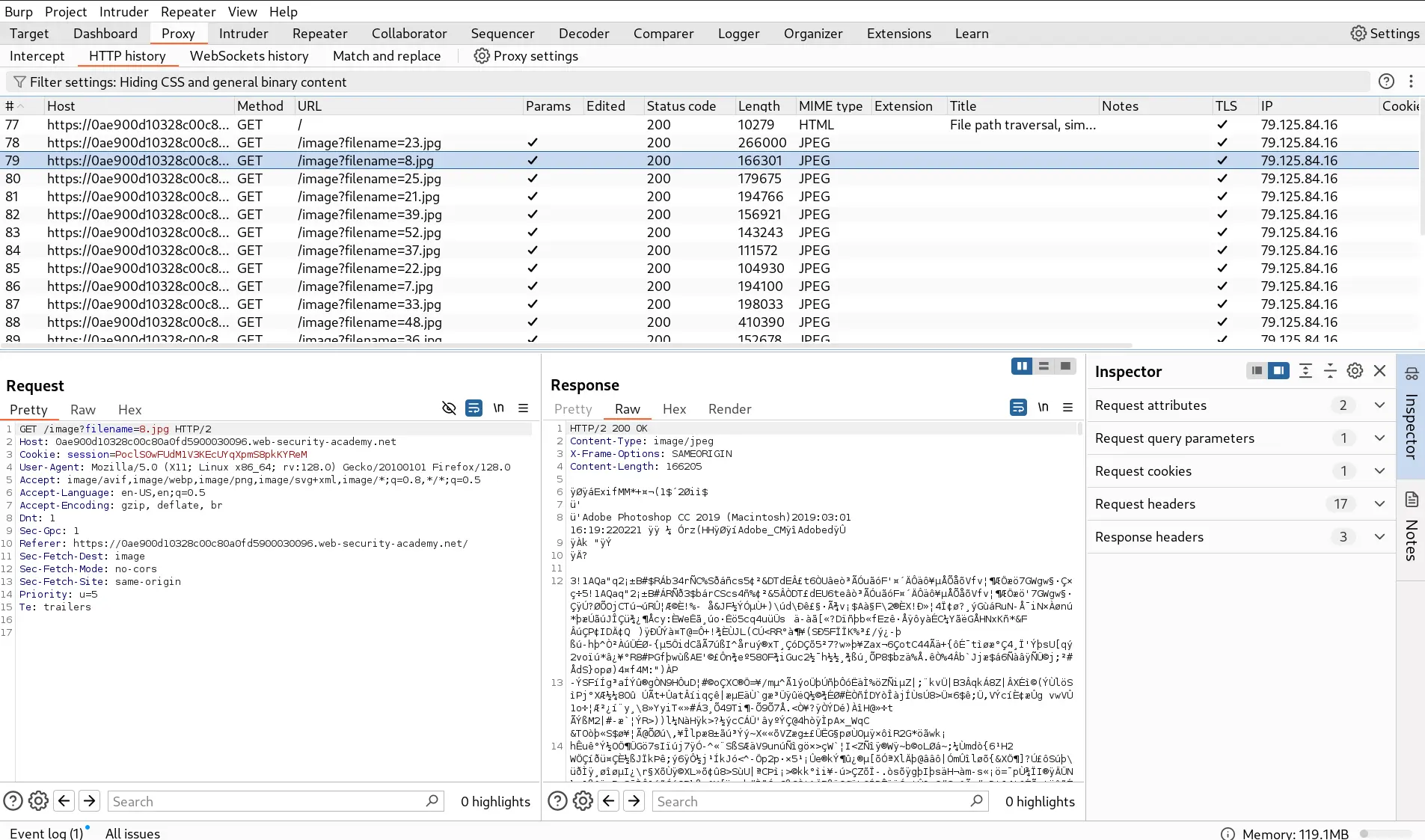 Captured image requests in BurpSuite
