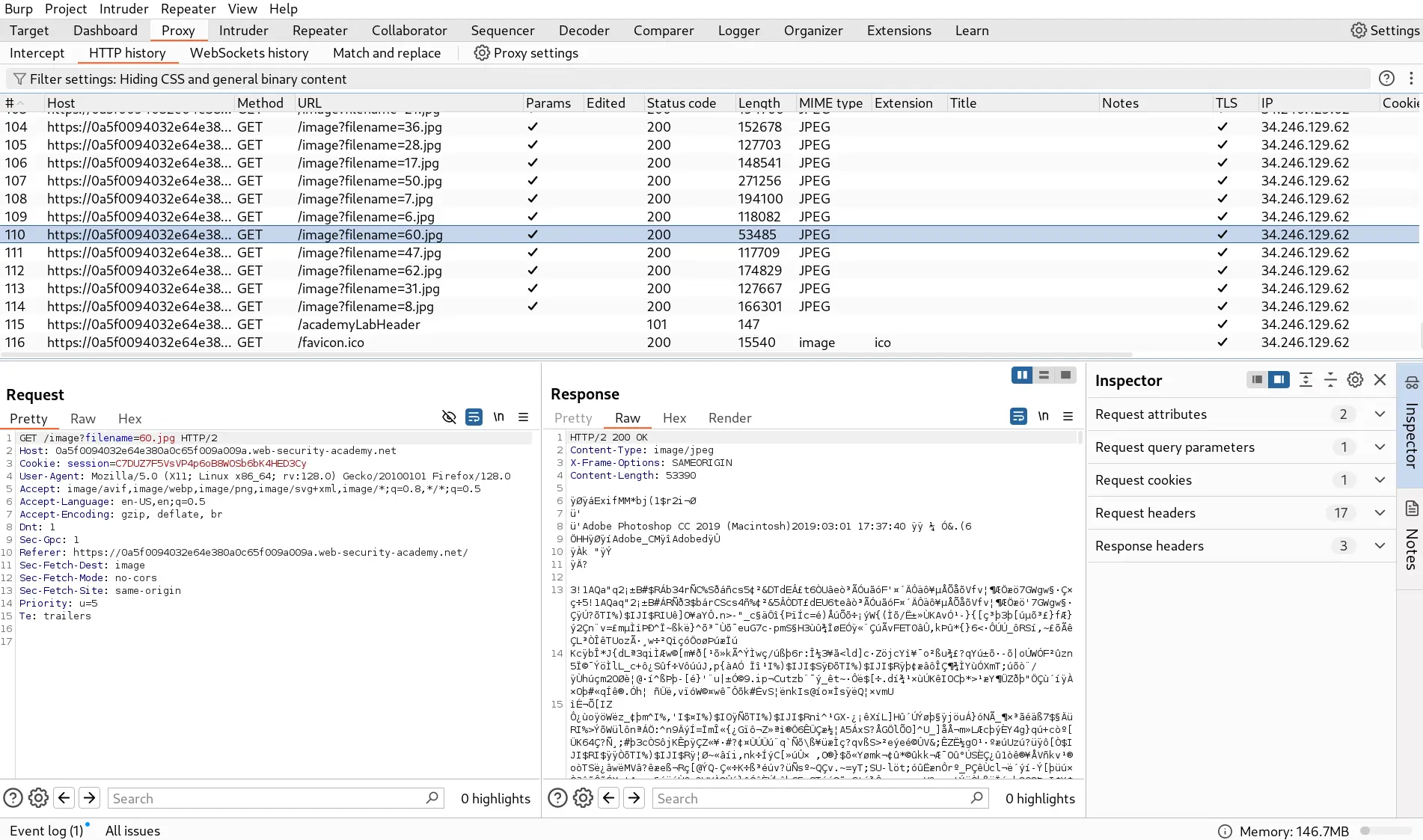Captured image requests in BurpSuite