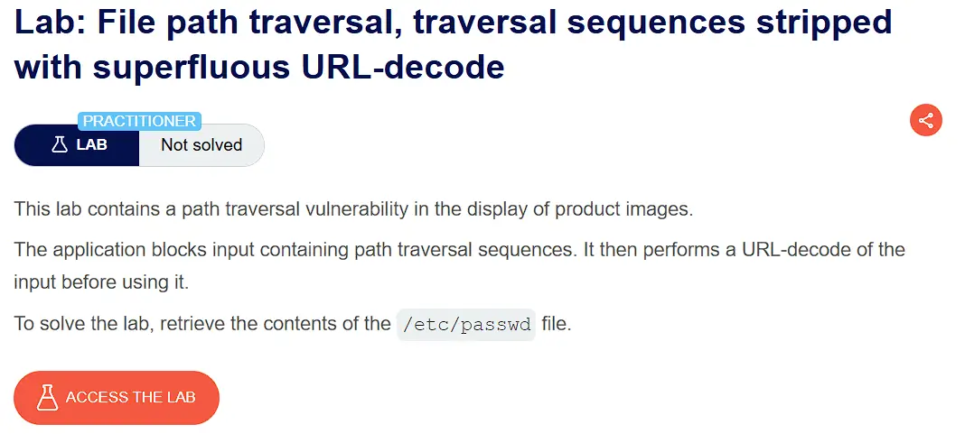PortSwigger lab description page for Path Traversal – Superfluous URL Decode