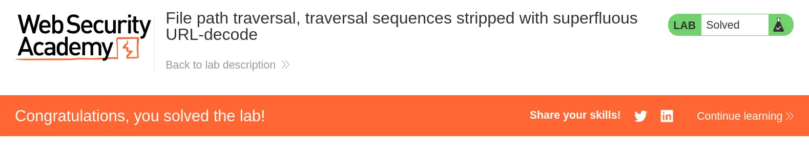PortSwigger Lab Solved after successful double URL encoding exploit