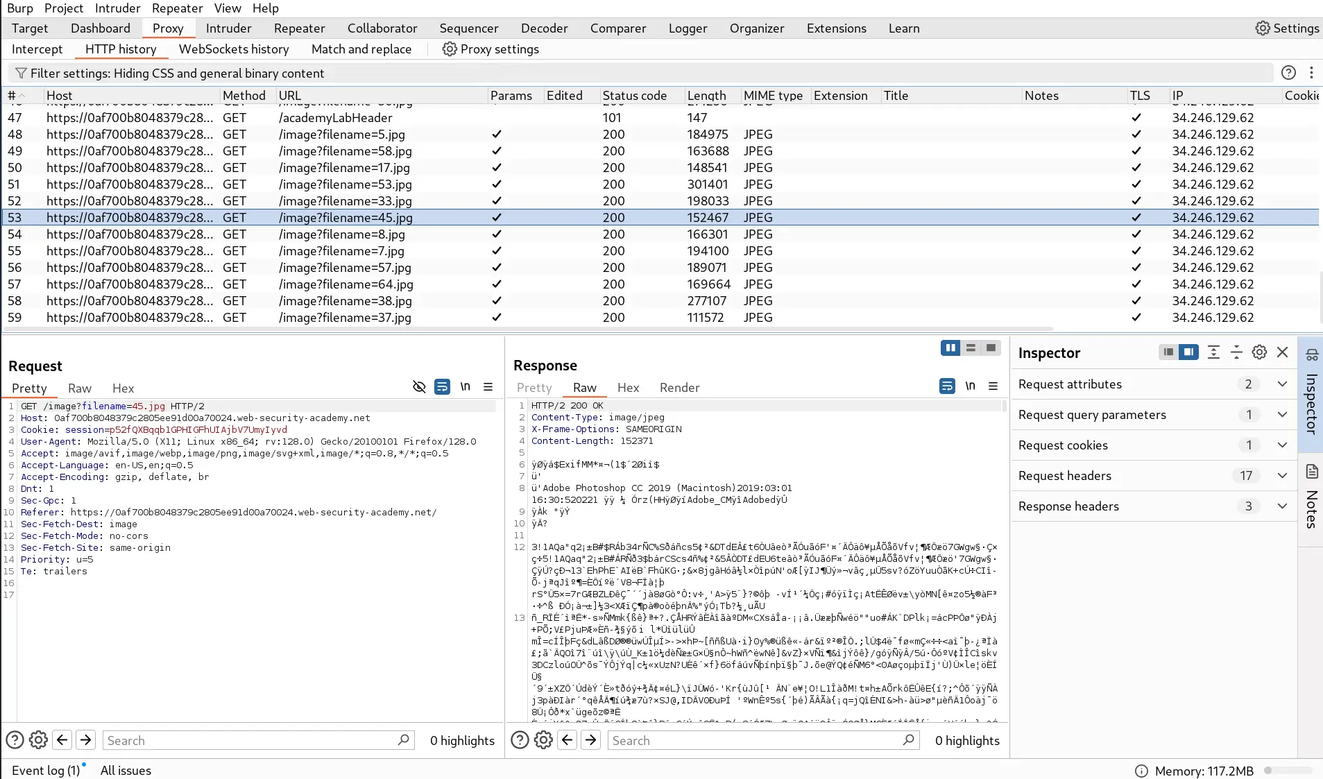 Captured image requests in BurpSuite