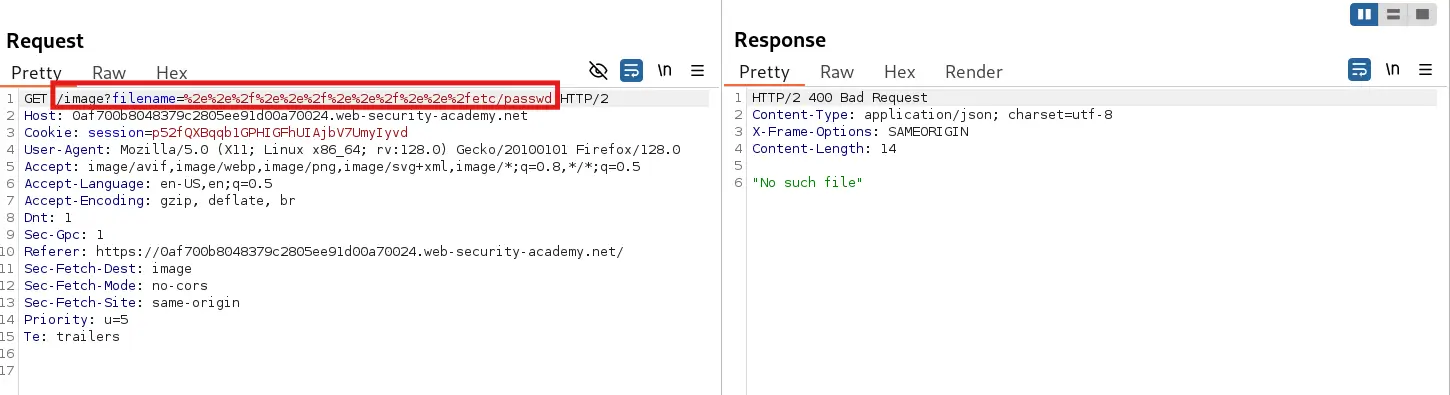 Failed Single URL-encoded path traversal payload in BurpSuite