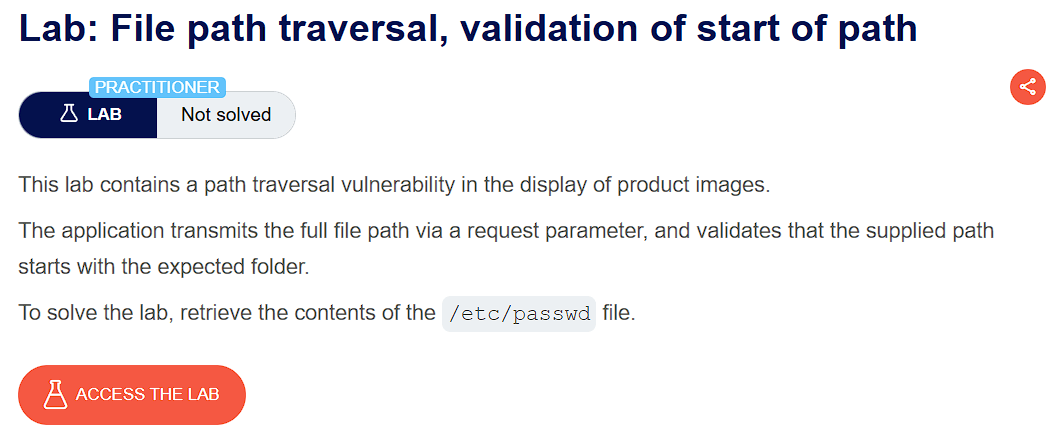 PortSwigger lab description page for Path Traversal – Superfluous URL Decode