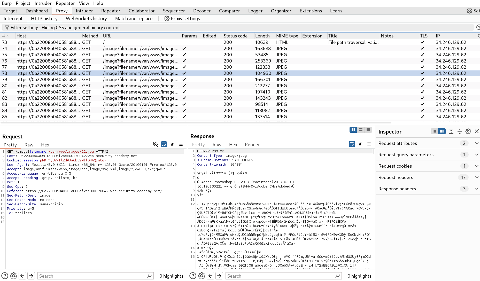 Captured image requests in BurpSuite