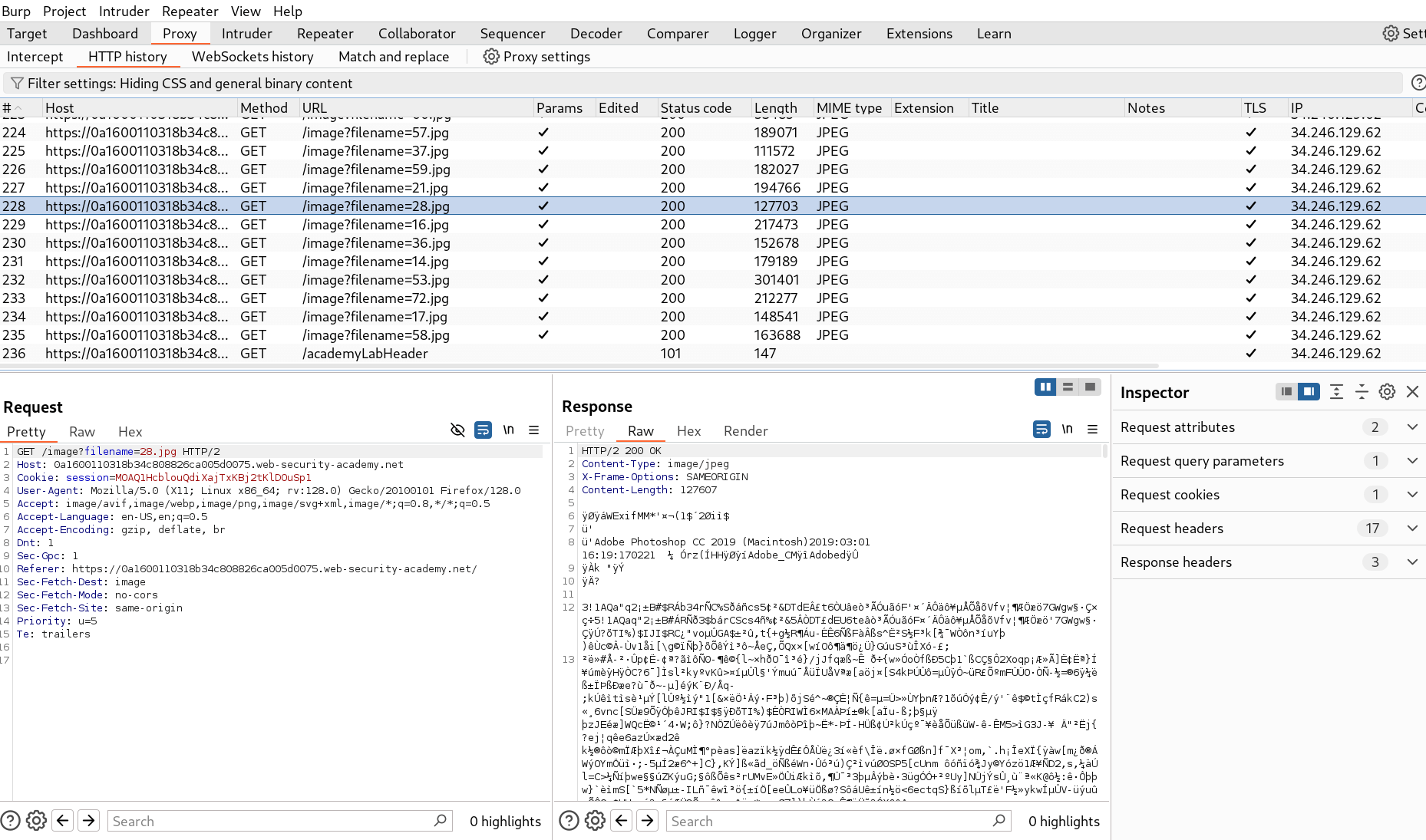 Captured image requests in BurpSuite