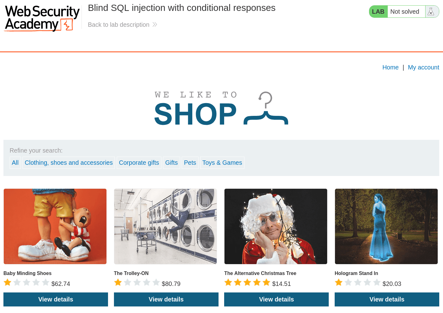 Initial inspection of the shopping website layout