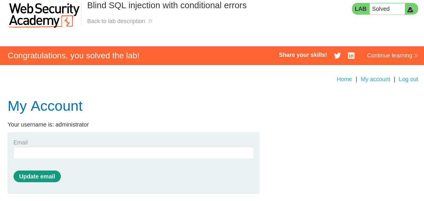 Administrator account dashboard after successful login